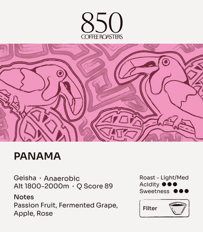 Panama Geisha label card: origin, process, roast and tasting notes